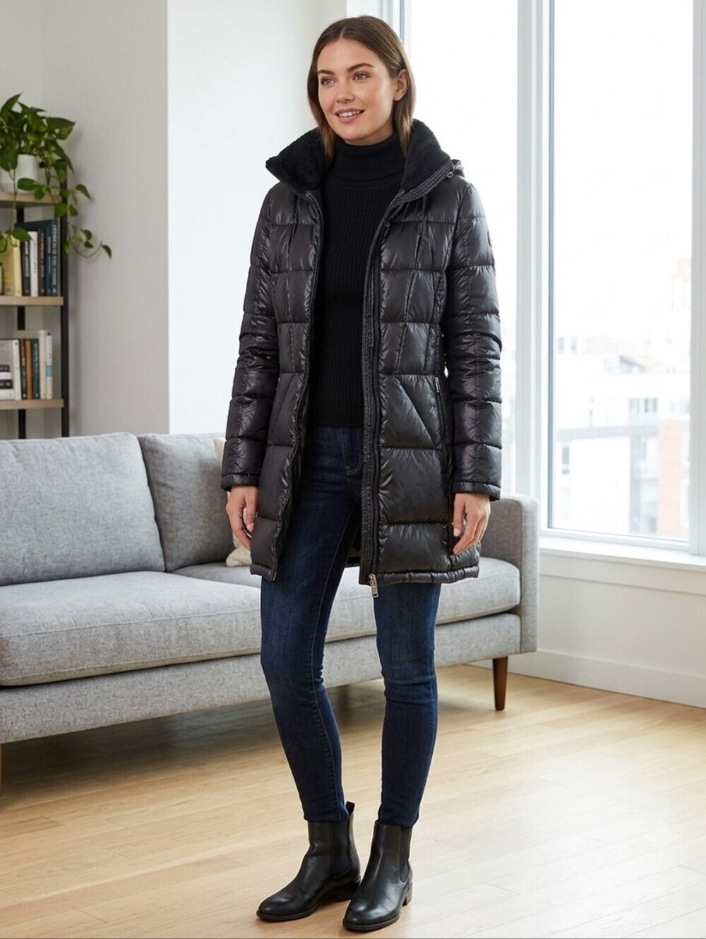 Andrew Marc Women's Black Packable Down Puffer Coat Size Small